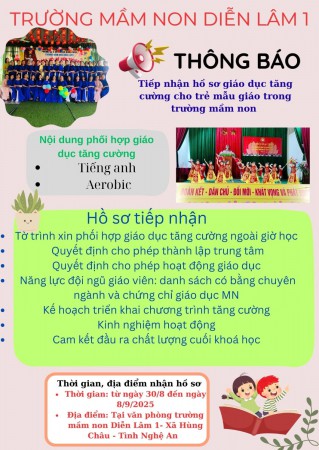Thồng báo tiếp nhận hồ sơ giáo dục tăn cường trong cho trẻ cơ sở giáo dục mần non